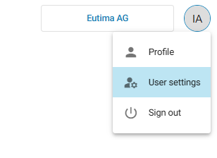Opening User settings from the top-right menu