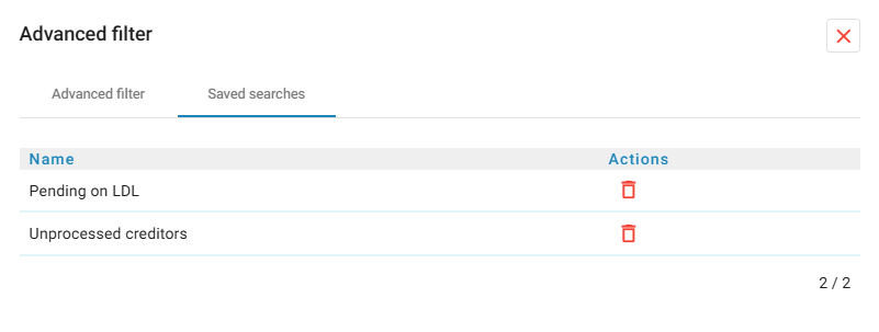 Saved search tab