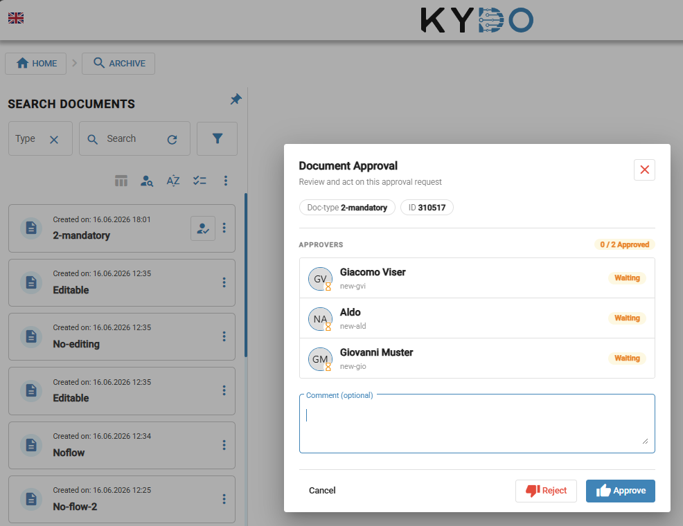 Document Approval dialog
