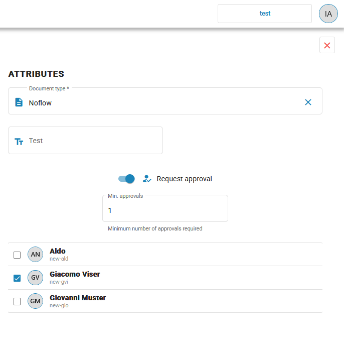 Inline approval request panel on a document card