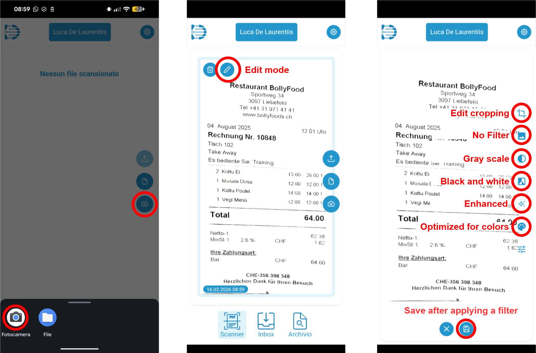 Scanning filter options