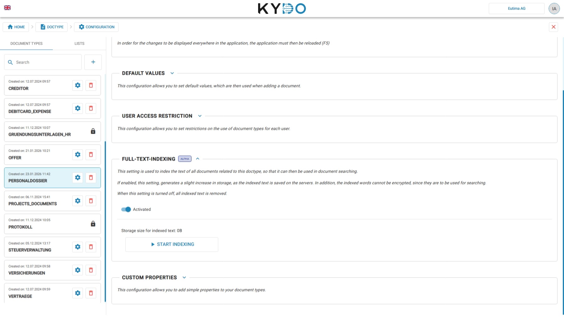 Doc type configuration — Full-Text-Indexing