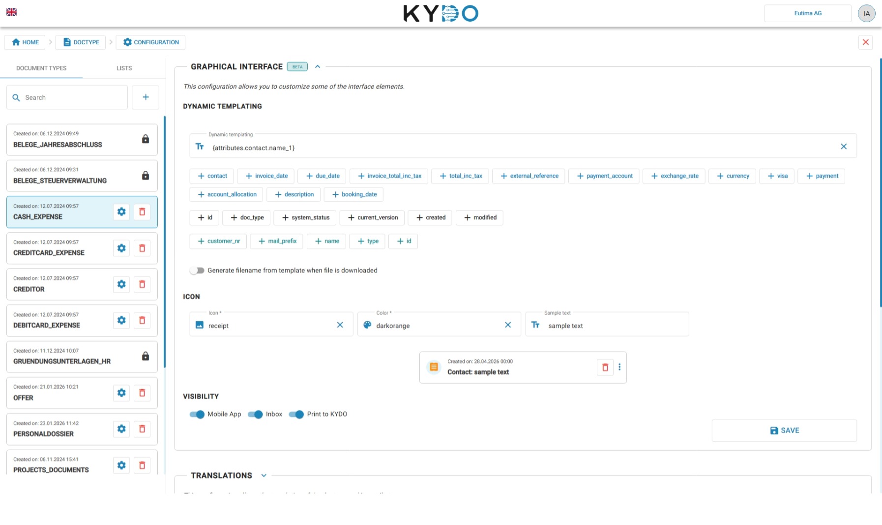 Doc type configuration — Graphical Interface