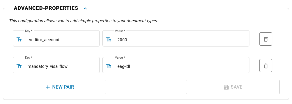Mandatory visa flow configured as a custom property in Advanced Properties