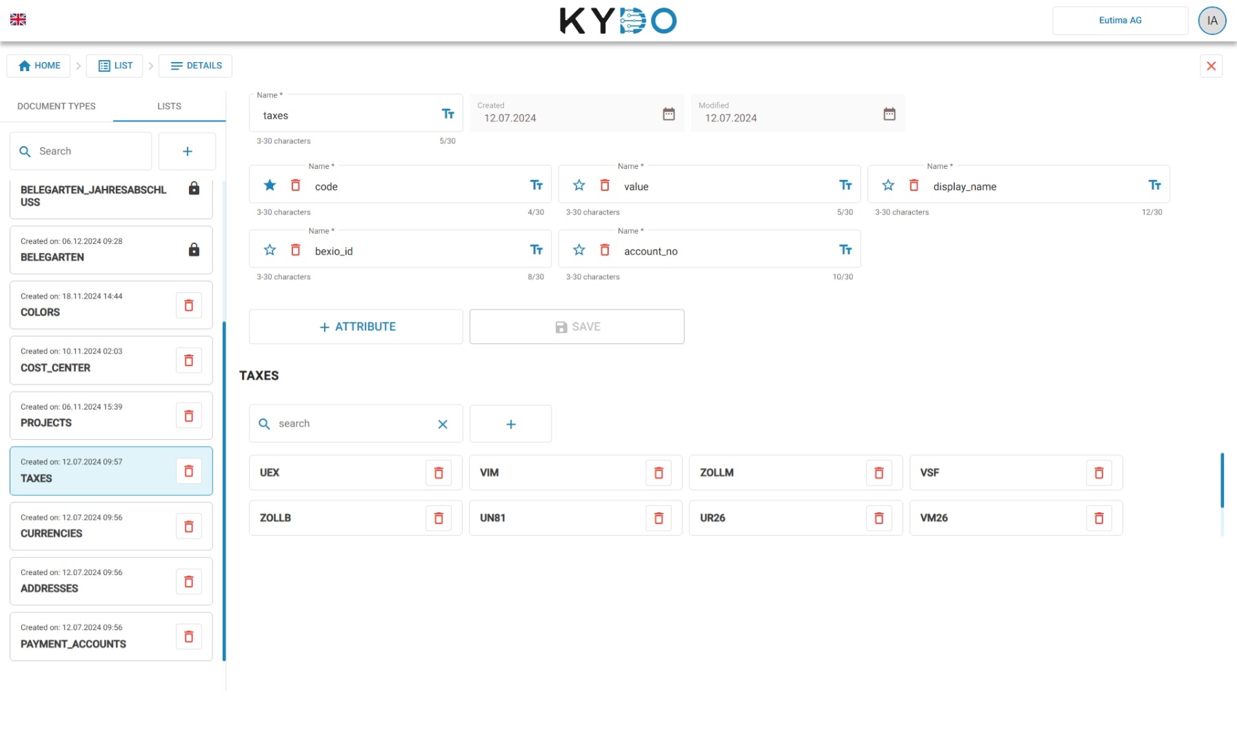 List configuration